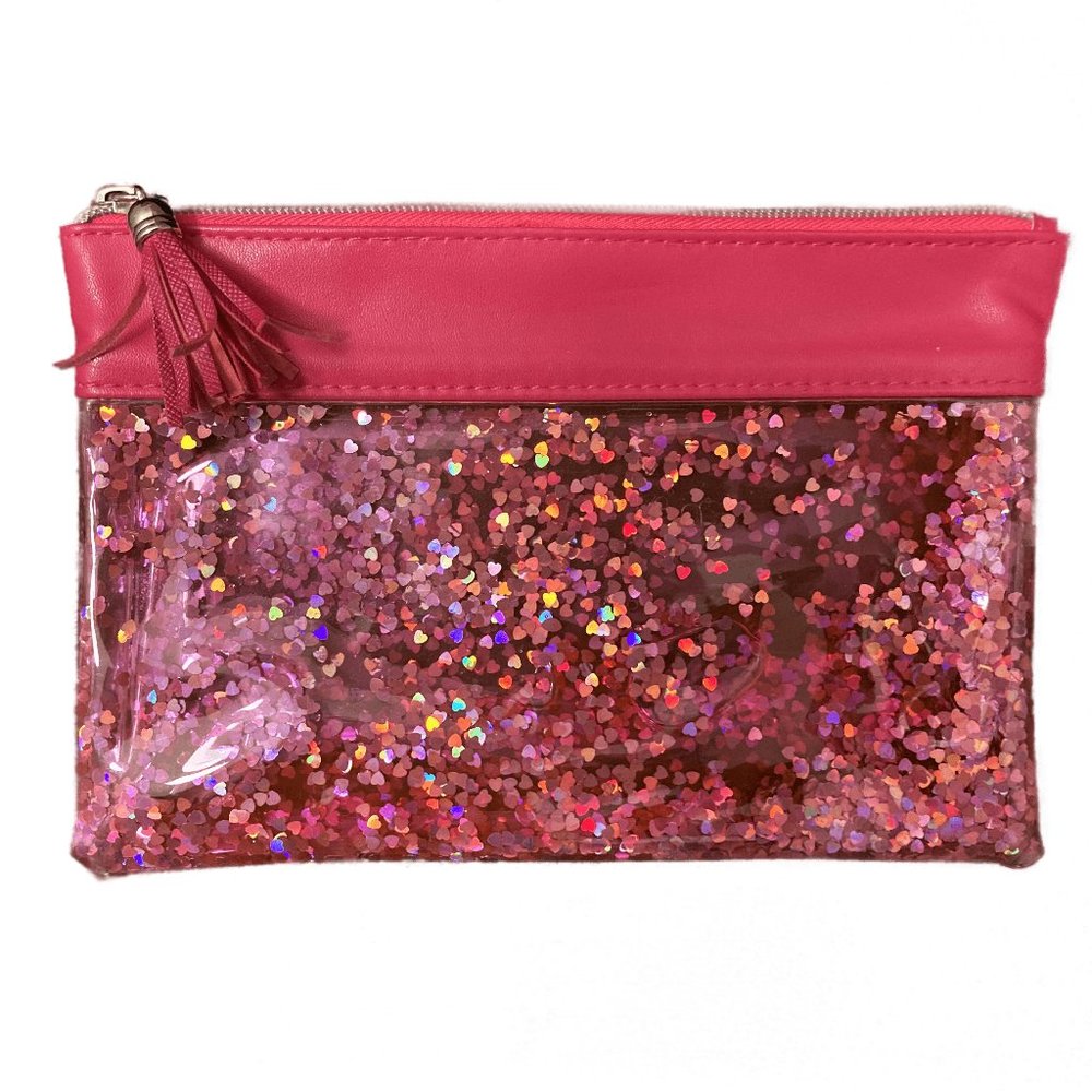 NWOT Clear Glitter Pencil Case with moving gel - 80's style pencil case